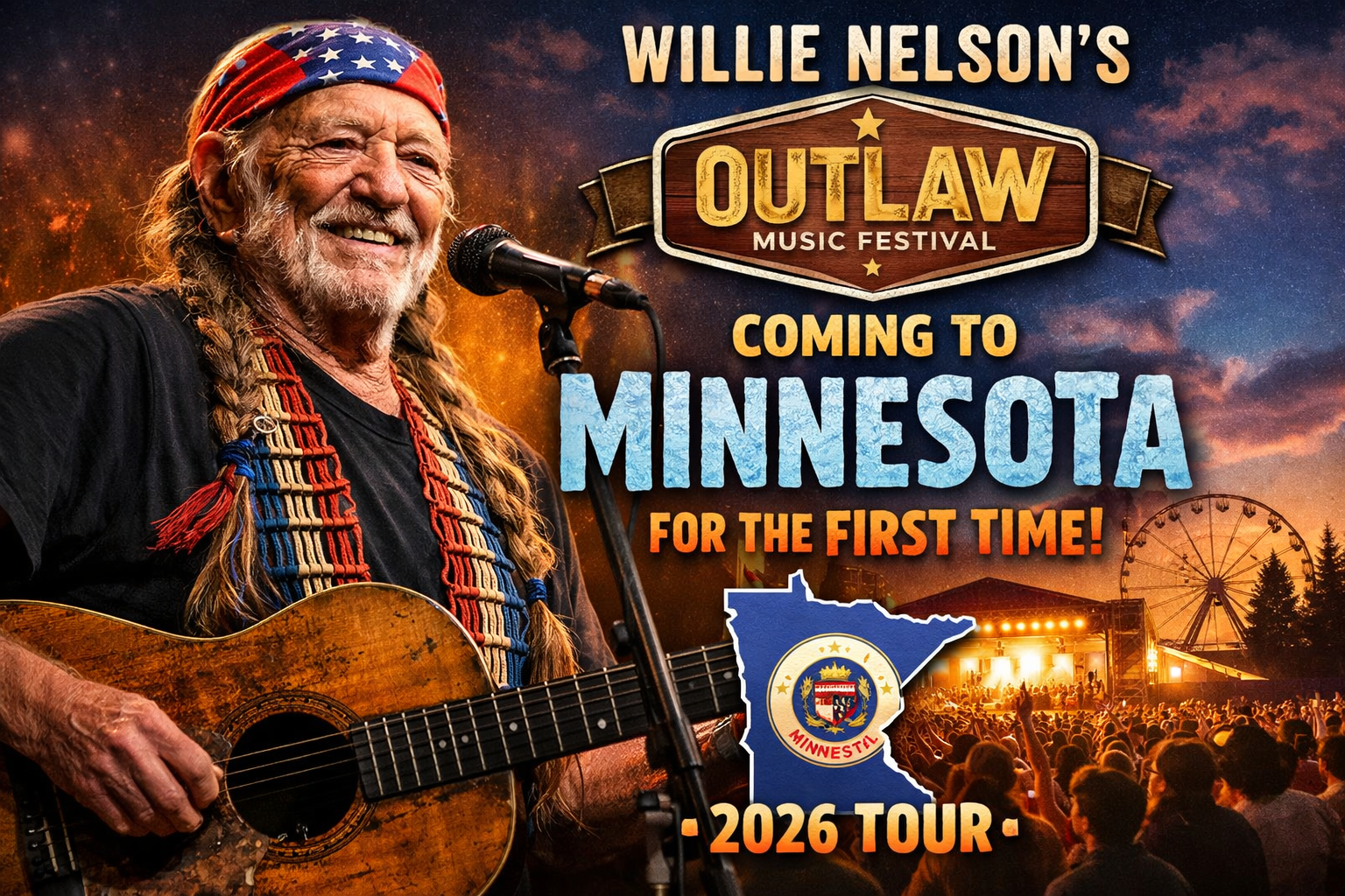 Willie Nelson Outlaw Music Festival Minnesota 2026 first time