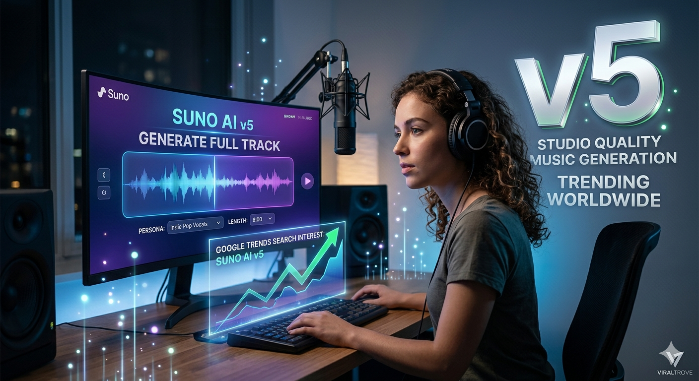 Suno AI music generator trending on Google Trends AI music creation platform