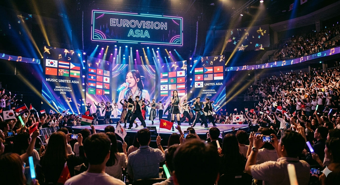 Eurovision Asian edition stage with dazzling lights 2026