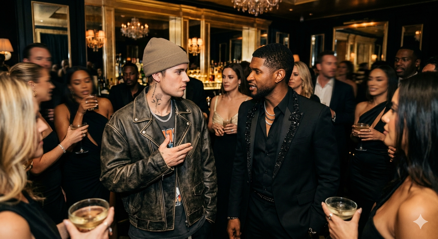 Usher and Justin Bieber at a high-profile event 2026