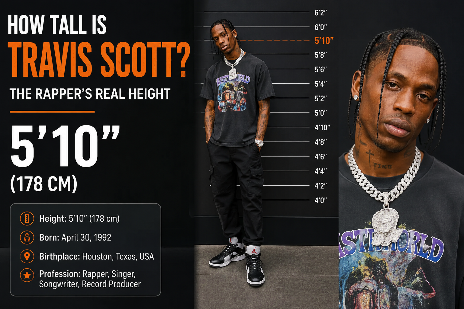 How tall is Travis Scott rapper real height infographic