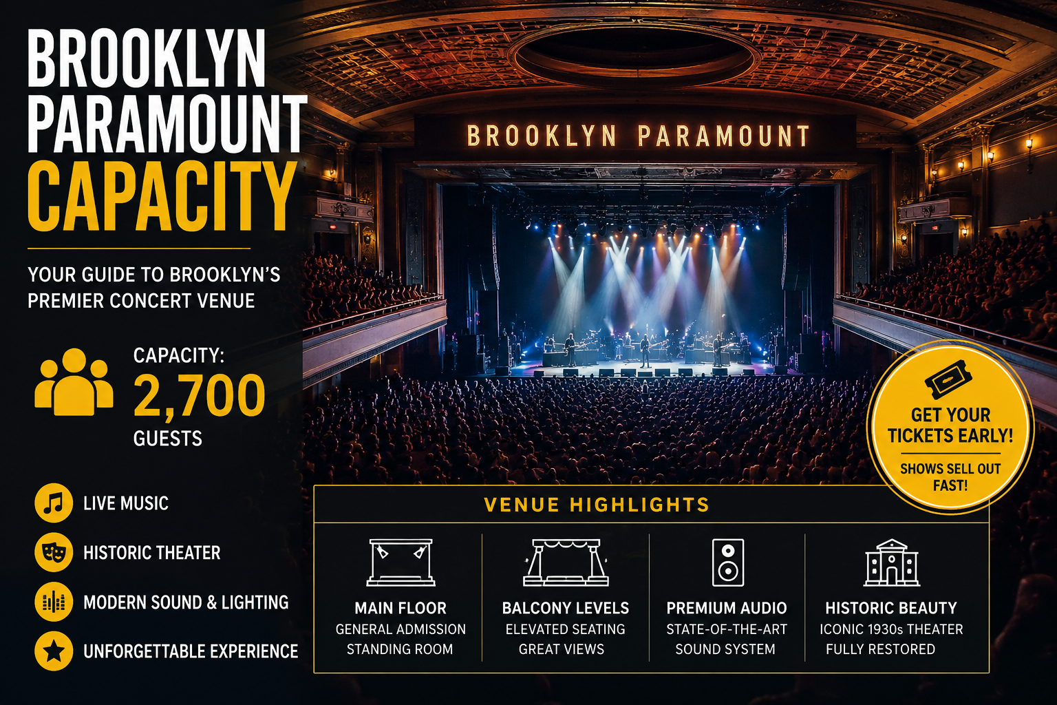 Brooklyn Paramount concert venue crowd and theater interior
