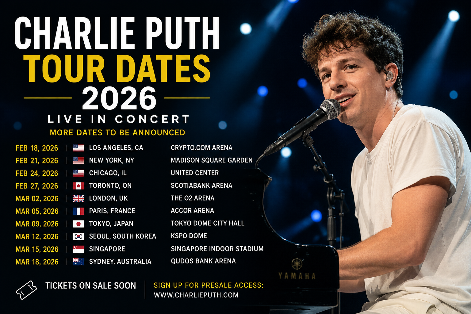 Charlie Puth Tour Dates 2026