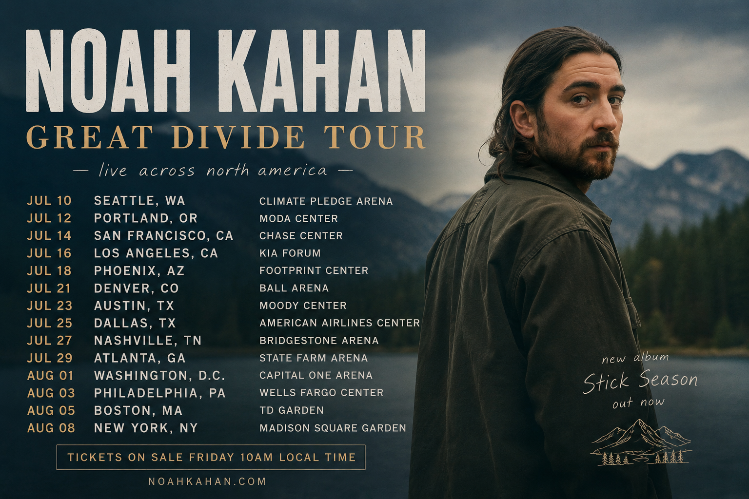 Noah Kahan Great Divide Tour concert poster
