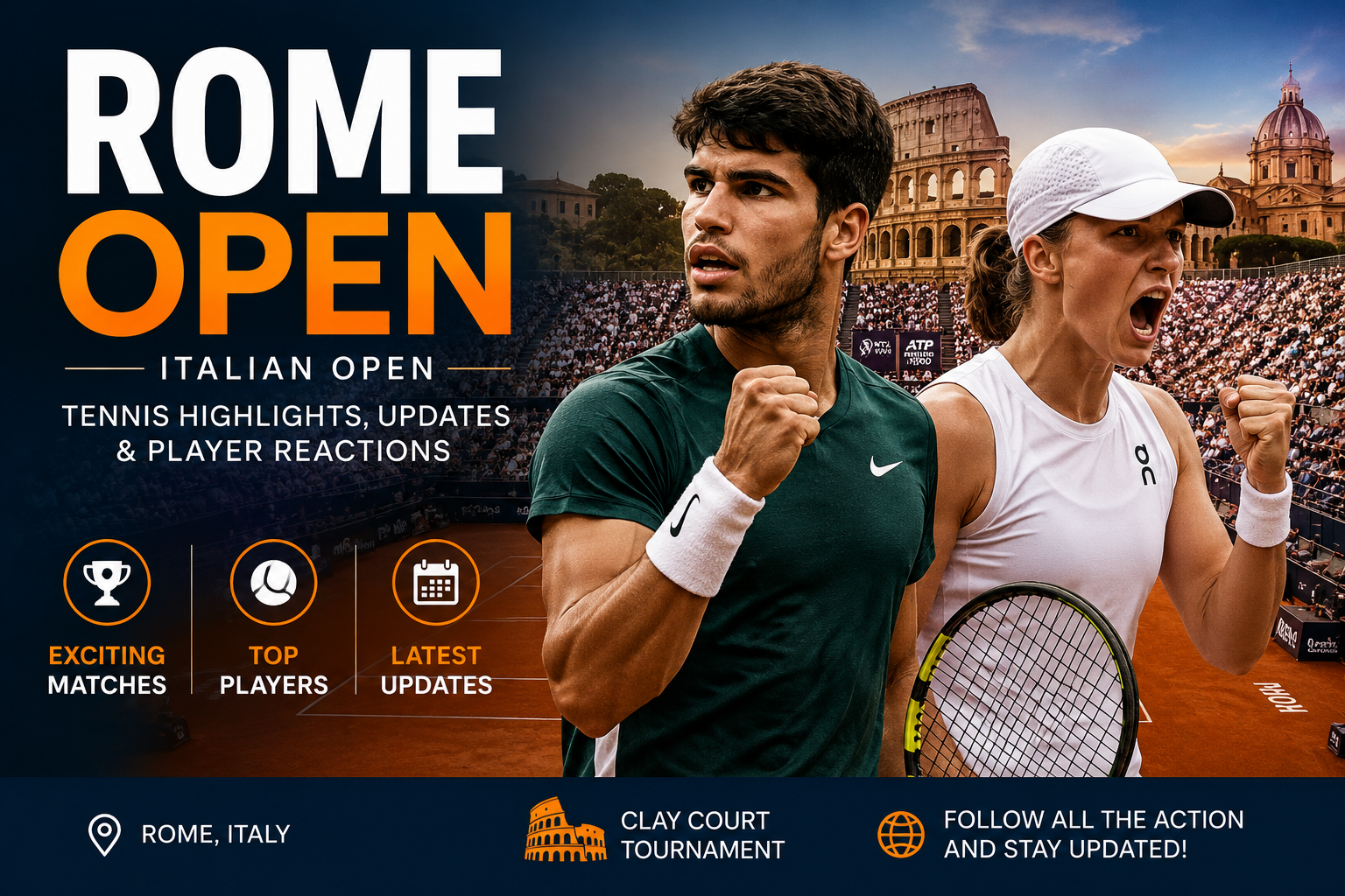 Rome Open tennis tournament highlights player updates