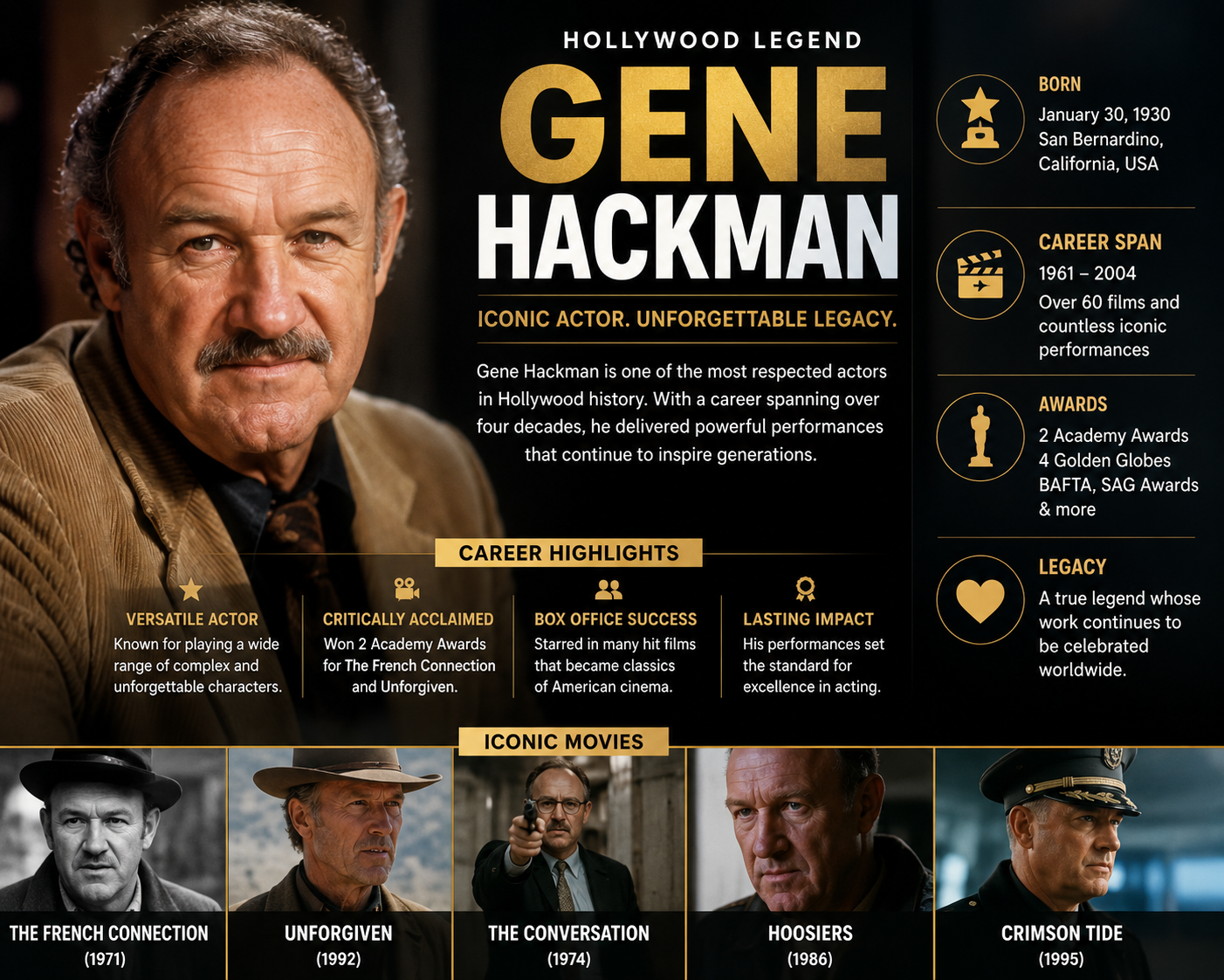 Gene Hackman Hollywood movies legendary actor career