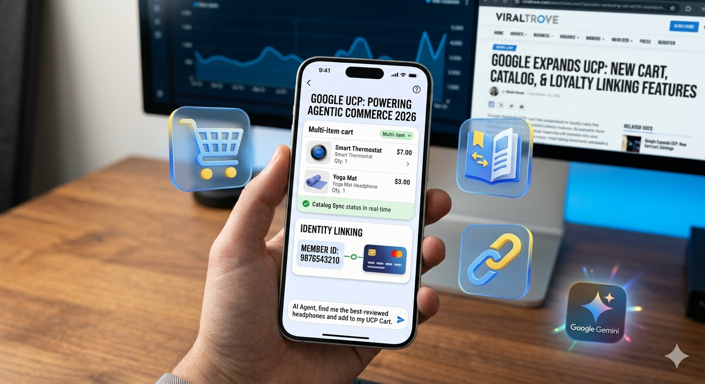 Google UCP cart catalog identity linking features 2026 trends