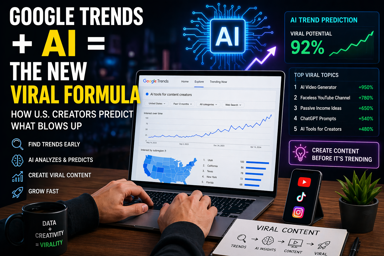Google Trends and AI viral content strategy visualization