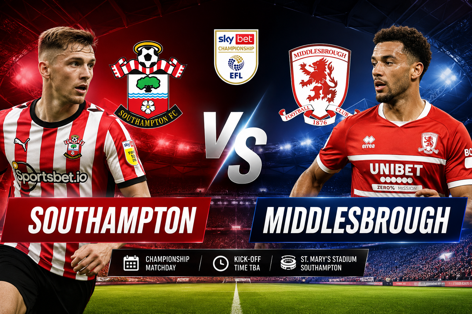 Southampton vs Middlesbrough Championship football match update