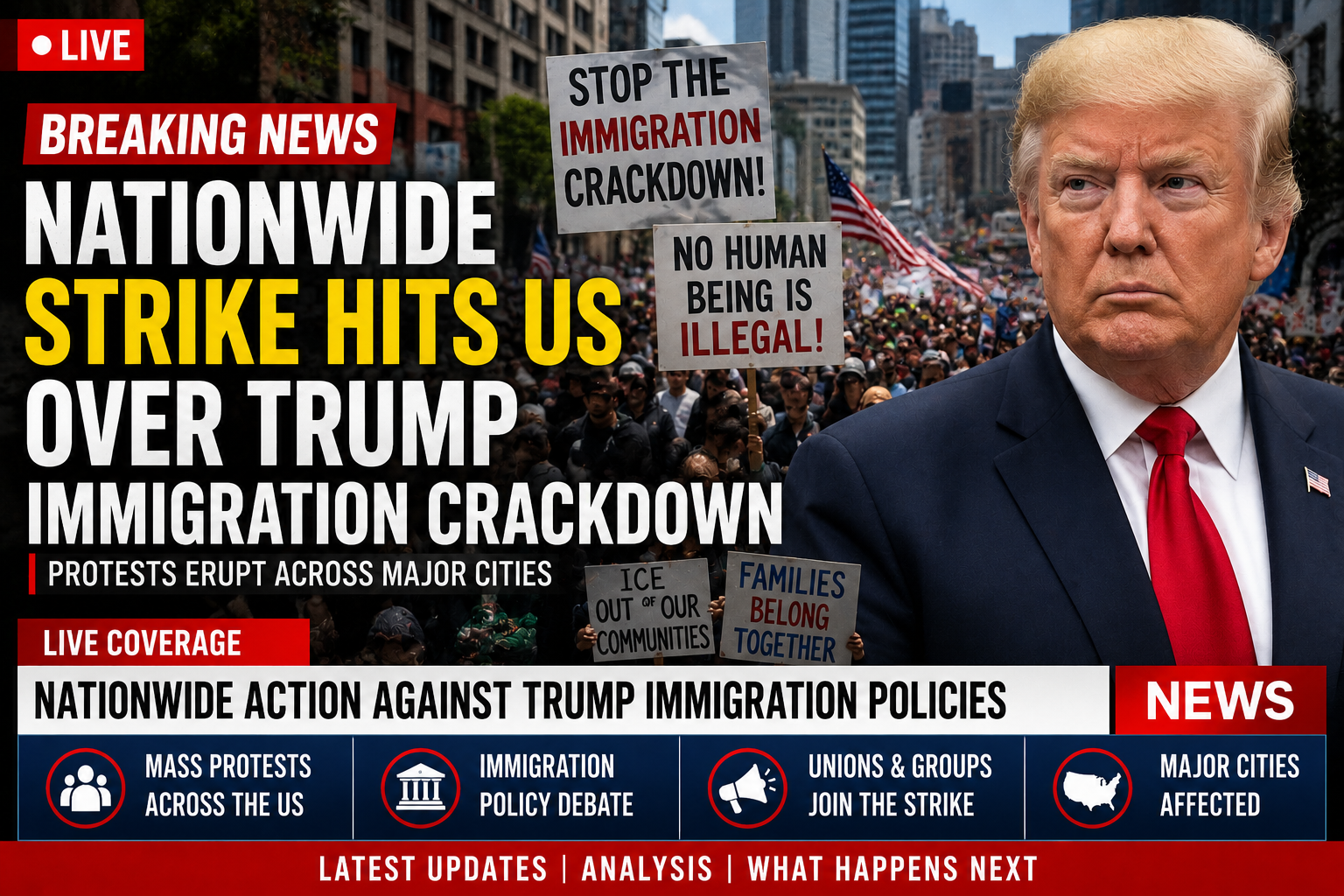Trump immigration crackdown and nationwide strike protests