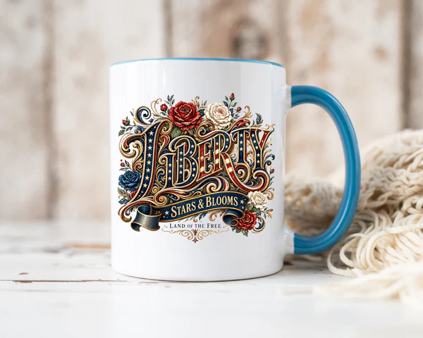 USA Lover Mug with Liberty Stars and Blooms celebrating American pride and freedom