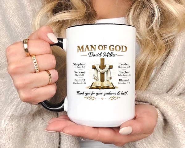 Church Leader Thank You Gift mug with personalized name and Christian symbols