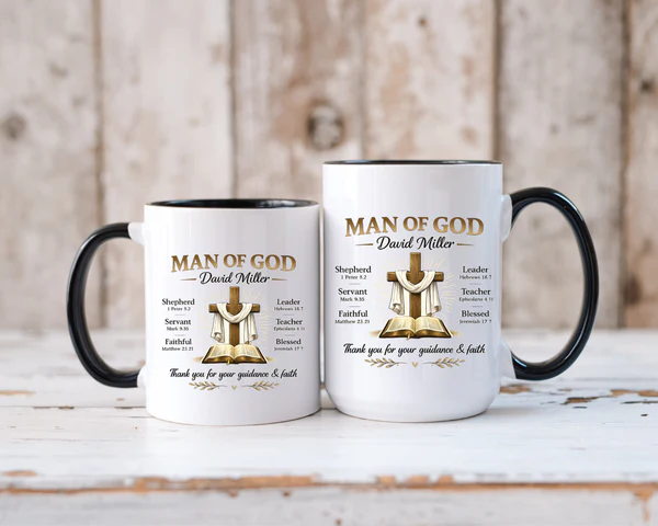 Personalized Man of God Mug with custom name and Christian cross design